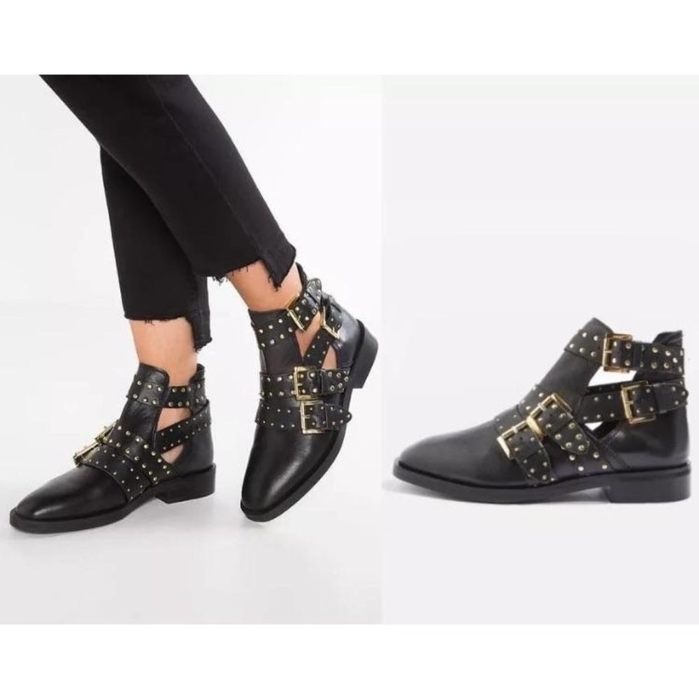 Topshop Ark Studded Buckle Bootie 36 Womens Black